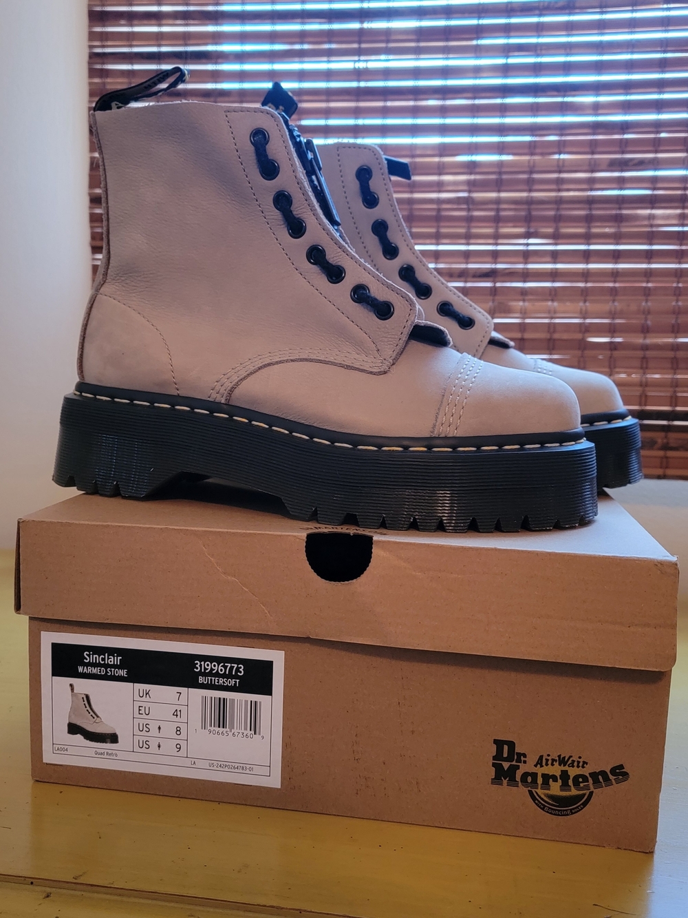NIB Dr. Martens Sinclair Platform Boot in Warmed Stone and Black Lug Sole